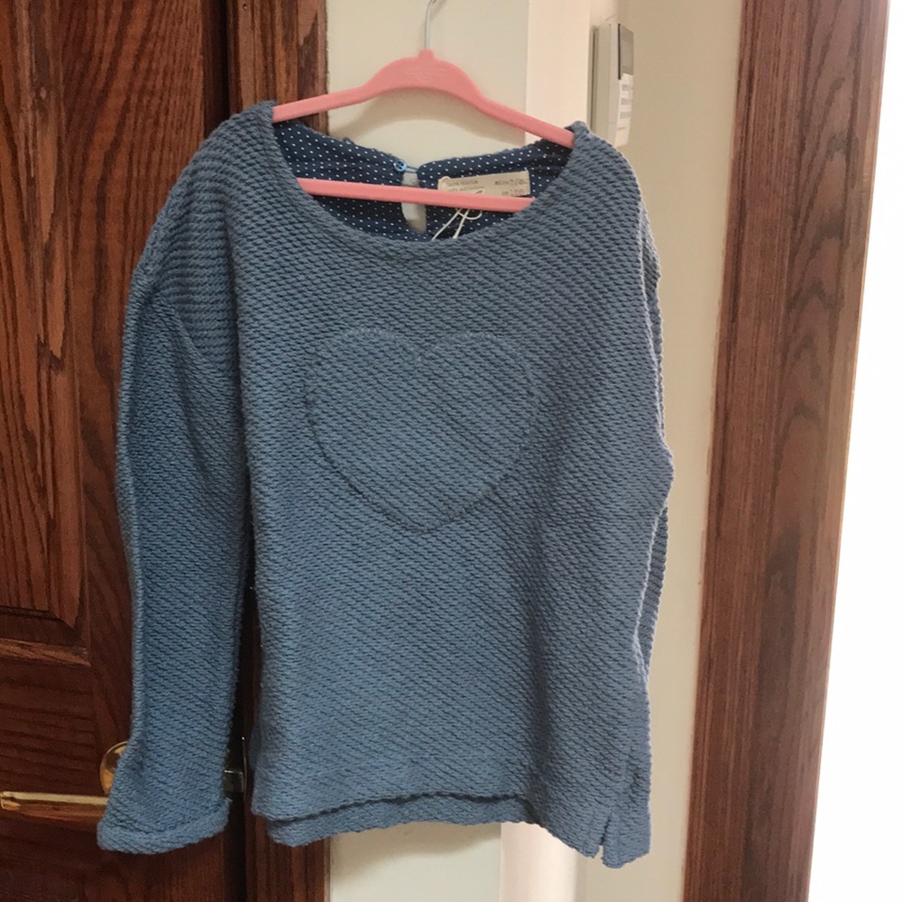 Brand new Zara girls blue sweater with heart 7/8